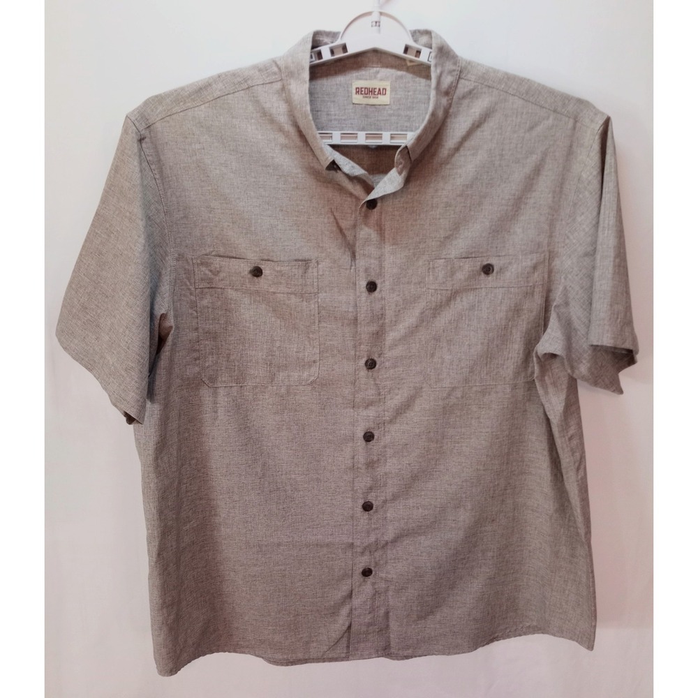 Red Head Men's Short Sleeve Button Down Crosshatch Shirt, 2XL, Timber Wolf